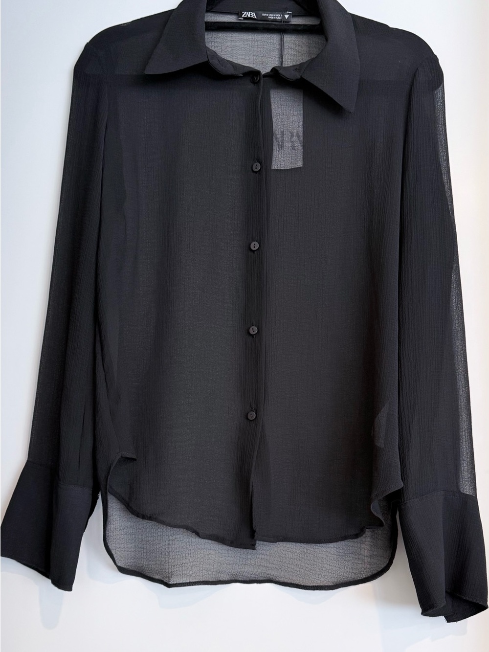 Zara Black Sheer Button-Down Blouse